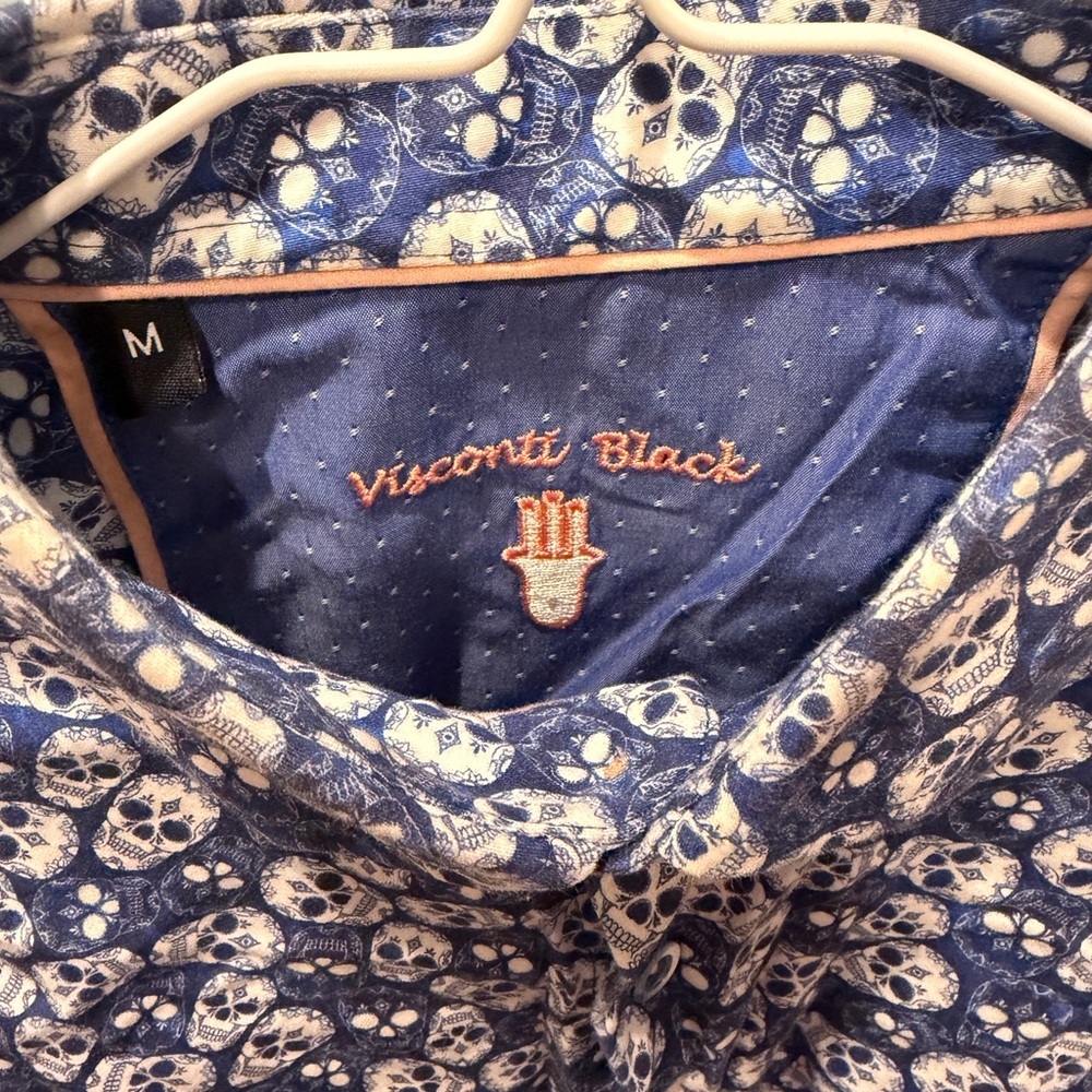 Visconti Black Men's Blue Skull Pattern Shirt